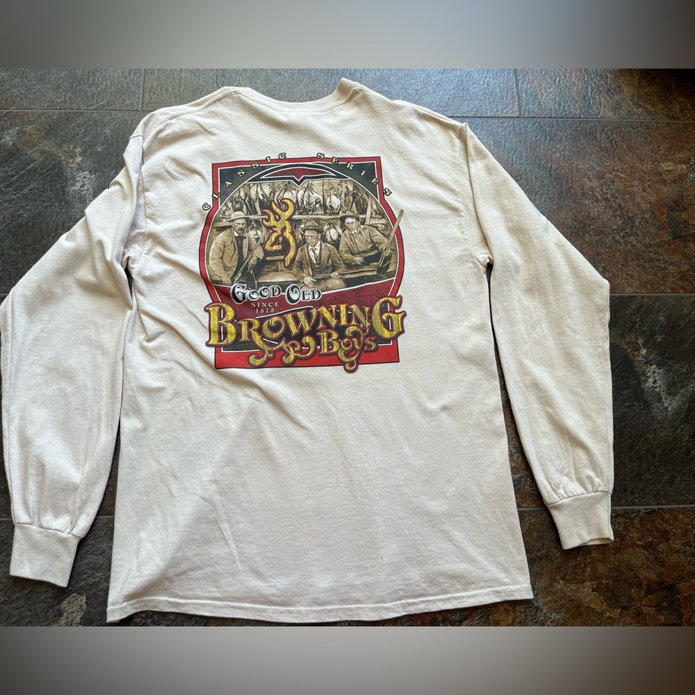 Men’s Browning long sleeve tan/beige graphic tee shirt. Size large - Picture 4 of 11